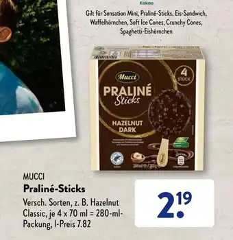 Aldi Süd Mucci Praline-Sticks 4*70ml Angebot