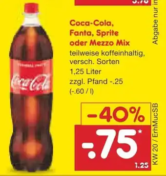 Netto Marken-Discount Coca Cola, Fanta, Mezzo-Mix o. Sprite 1.25L Angebot