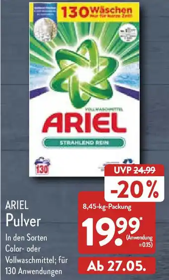 Aldi Nord Ariel Pulver 8,45 kg Packung Angebot