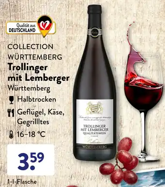 Aldi Süd Collection Württemberg Trollinger mit Lemberger 1 L Flasche Angebot