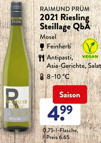 Aldi Süd Raimund Prüm 2021 Riesling Steillage QbA 0,75 L Flasche Angebot