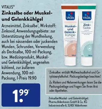 Aldi Süd Vitalis Zinksalbe oder Muskel und Gelenkkühlgel Angebot