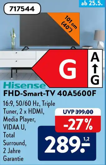 Aldi Süd Hisense FHD Smart TV 40A5600F Angebot