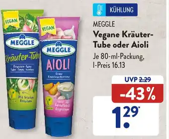 Aldi Süd Meggle Vegane Kräuter Tube oder Aioli 80 ml Packung Angebot