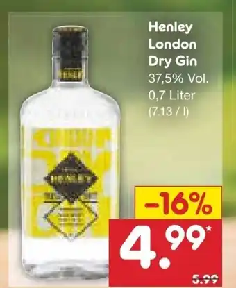 Netto Marken-Discount Henley London Dry Gin 700ml Angebot