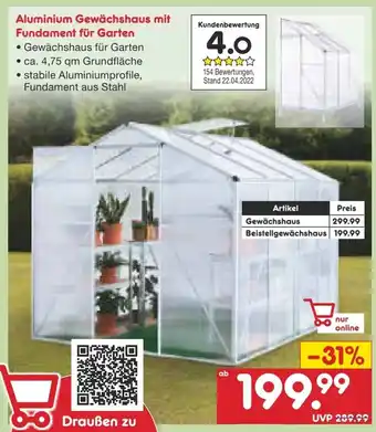 Netto Marken-Discount Aluminium Gewachshaus mit Fundament fur Garten Angebot