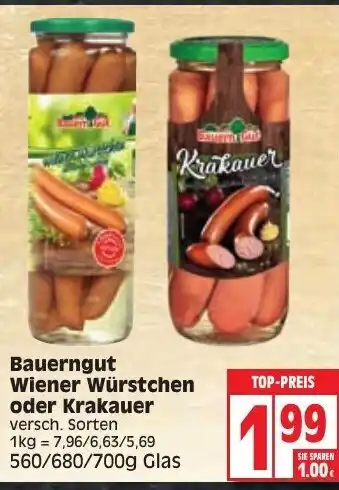 Edeka Bauerngut Wiener Würstchen oder Krakauer 560/680/700 g Angebot