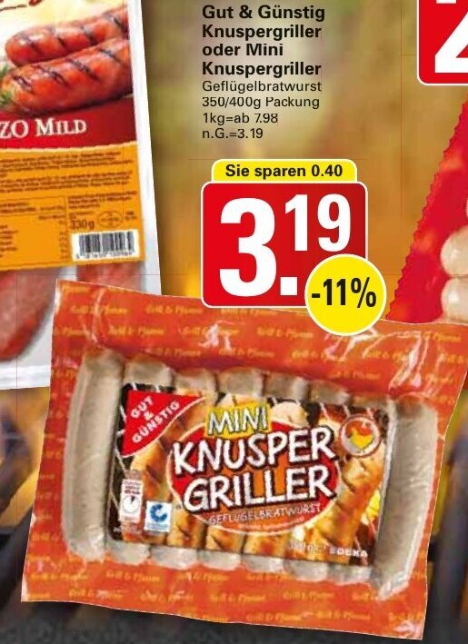 Gut & Günstig Knuspergriller oder Mini Knuspergriller 350/400g Packung ...