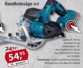 Sonderpreis Baumarkt Germania Handkreissäge 20 V Angebot