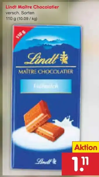 Netto Marken-Discount Lindt Maitre Chocolatier 110g Angebot