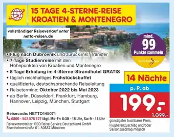 Netto Marken-Discount Netto-Reisen 15 Tage 4-Sterne-Reise Kroatien & Montenegro Angebot