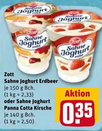 REWE Center Zott Sahne Joghurt Erdbeer 150 g oder Sahne Joghurt Panna Cotta Kirsche 140 g Bch. Angebot