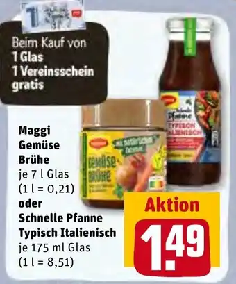 REWE Center Maggi Gemüse Brühe 7 L Glas oder Schnelle Pfanne Typisch Italienisch 175 ml Glas Angebot