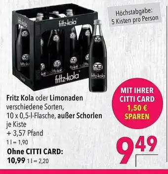 CITTI Markt Fritz Kola Oder Limonaden Angebot