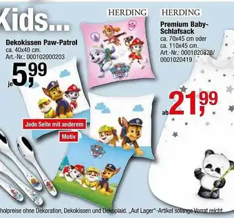 Opti Wohnwelt Dekokissen Paw-patrol Oder Herding Premium Baby-schlafsack Angebot