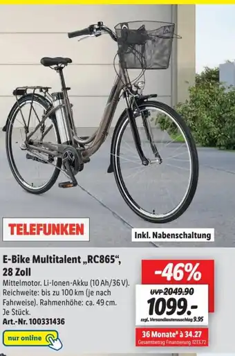 Lidl Telefunken E-Bike Multitalent RC865 28" Angebot