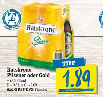 NP Discount Ratskrone Pilsener o. Gold 6*500ml Angebot