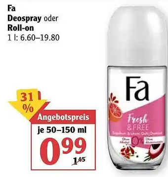 Globus Fa Deospray Oder Roll-on Angebot