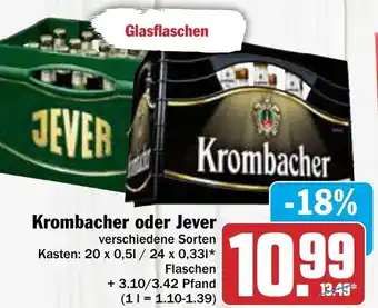 AEZ Krombacher oder Jever 20x0,5/24x0,33 L Flaschen Angebot