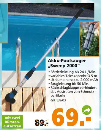 Globus Baumarkt Akku Poolsauger ,,Sweep 2000" Angebot