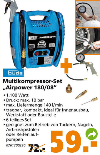 Globus Baumarkt Güde Multikompressor Set Airpower 180/08 Angebot