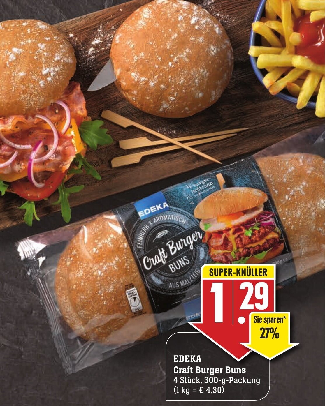 Edeka Craft Burger Buns 300 g Packung Angebot bei Edeka Neukauf