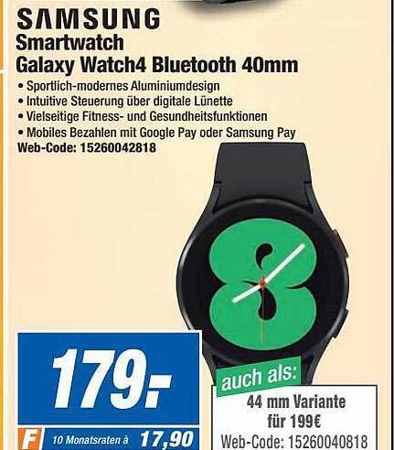 Expert Samsung Smartwatch Galaxy Watch4 Bluetooth 40mm Angebot