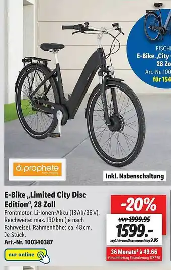 Lidl Prophete E-bike „limited City Disc Edition“, 28 Zoll Angebot