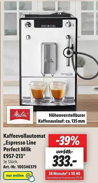 Lidl Melitta Kaffeevollautomat „espresso Line Perfect Milk E957-213“ Angebot