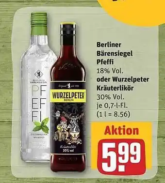 REWE Berliner Bärensiegel Pfeffi Oder Wurzelpeter Kräuterlikör Angebot