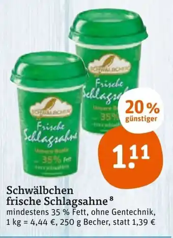 tegut Schwälbchen Frische Schlagsahne 250 g Becher Angebot