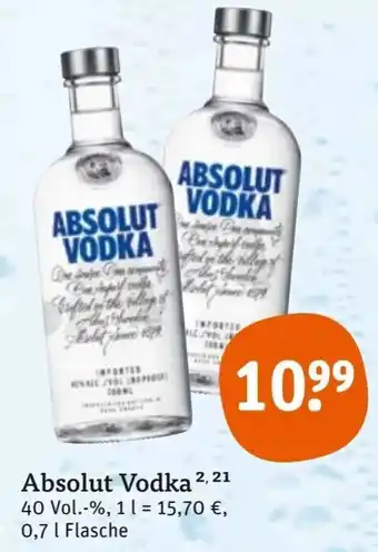 tegut Absolut Vodka 0,7 L Flasche Angebot