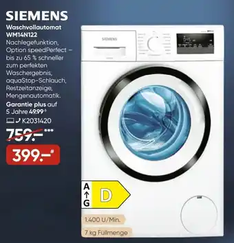 Galeria Siemens Waschvollautomat WM14N122 Angebot