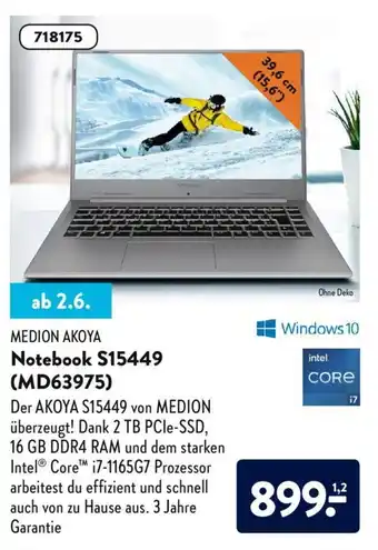 Aldi Süd Medion Akoya Notebook S15449 (MD63975) Angebot