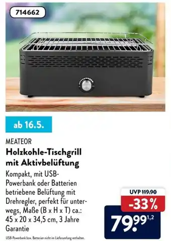 Aldi Süd Meateor Holzkohle Tischgrill mit Aktivbelüftung Angebot