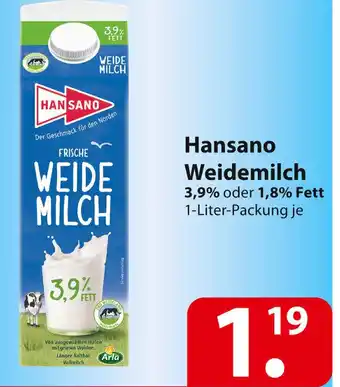 Famila Nord Ost Hansano Weidemilch 1 Liter Packung Angebot