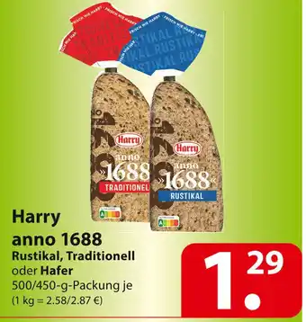 Famila Nord Ost Harry anno 1688 Rustikal, Traditionell oder Hafer 500/450 g Packung Angebot