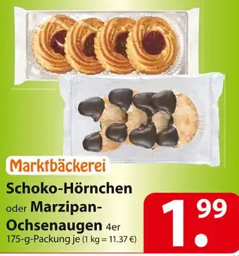 Famila Nord Ost Marktbäckerei Schoko Hörnchen oder Marzipan Ochsenaugen 4er 175 g Packung Angebot