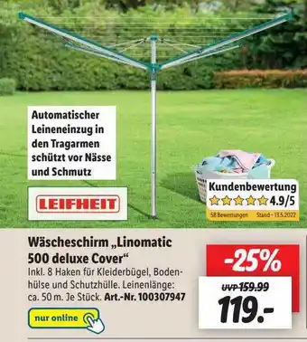 Lidl Wäscheschirm „linomatic 500 Deluxe Cover Angebot