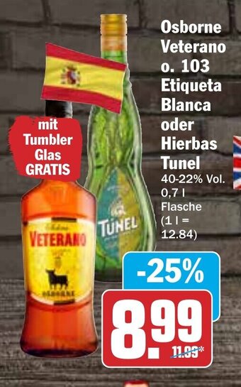 Hit Osborne Veterano o. 103 Etiqueta Blanca o. Hierbas Tunel 700ml Angebot