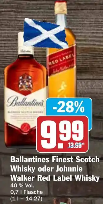 Hit Ballantines Finest Scotch Whisky o. Johnnie Walker Red Label Whisky 700ml Angebot