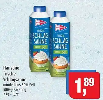 Markant Markt Hansano Frische Schlagsahne Angebot