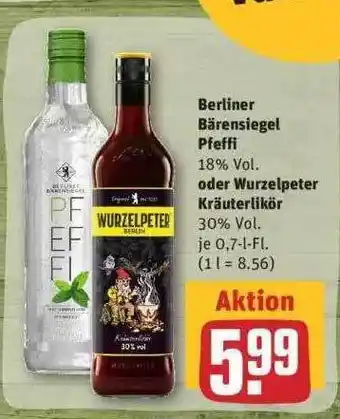 REWE Berliner Bärensiegel Pfeffi Oder Wurzelpeter Kräuterlikör Angebot