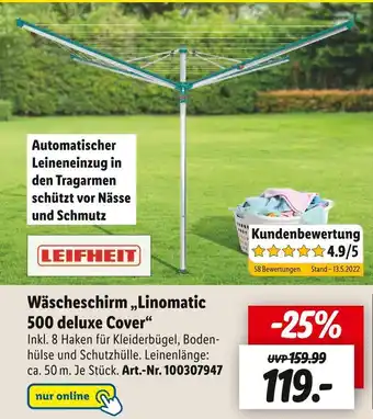 Lidl Leifheit wäscheschirm „linomatic 500 deluxe cover“ Angebot