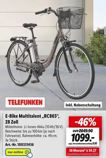 Lidl Telefunken e-bike multitalent „rc865“, 28 zoll Angebot