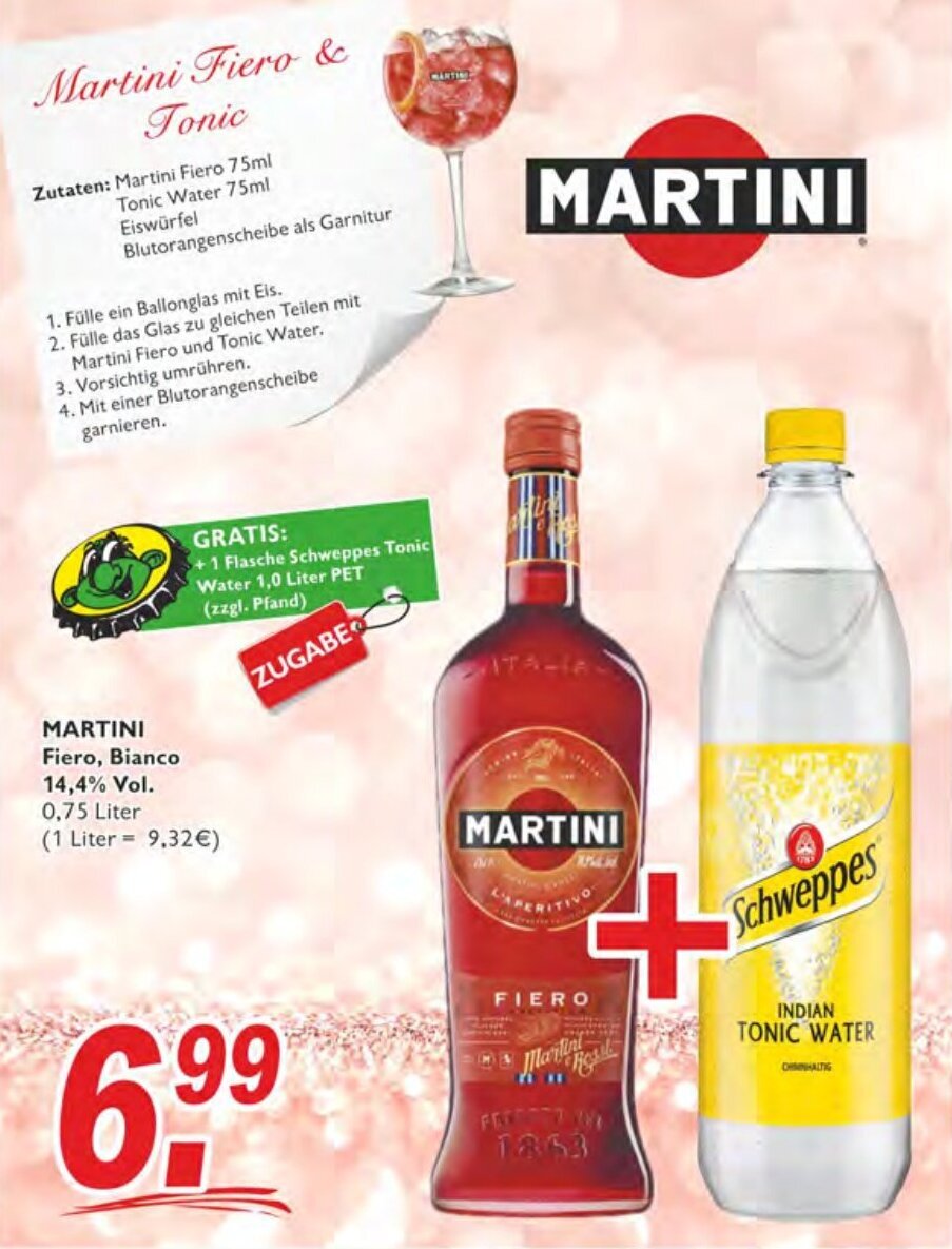Martini Fiero, Bianco 0,75 Liter Angebot bei Getränke Fleischmann