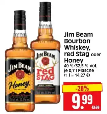 Edeka Herkules Jim Beam Bourbon Whiskey red Stag oder Honey 0,7 L Flasche Angebot