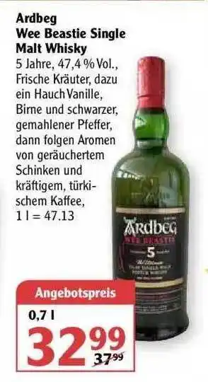 Globus Ardbeg Wee Beastie Single Malt Whisky Angebot