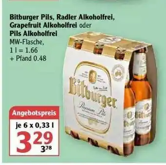 Globus Bitburger Pils, Radler Alkoholfrei, Grapefruit Alkoholfrei Oder Pils Alkoholfrei Angebot