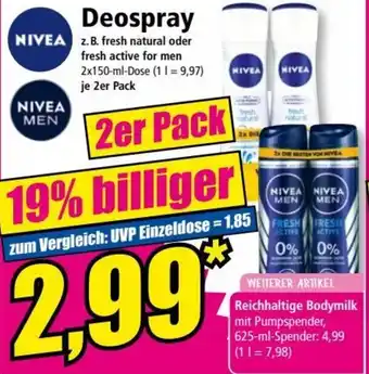 Norma Nivea Deospray 2x150 ml Dose Angebot